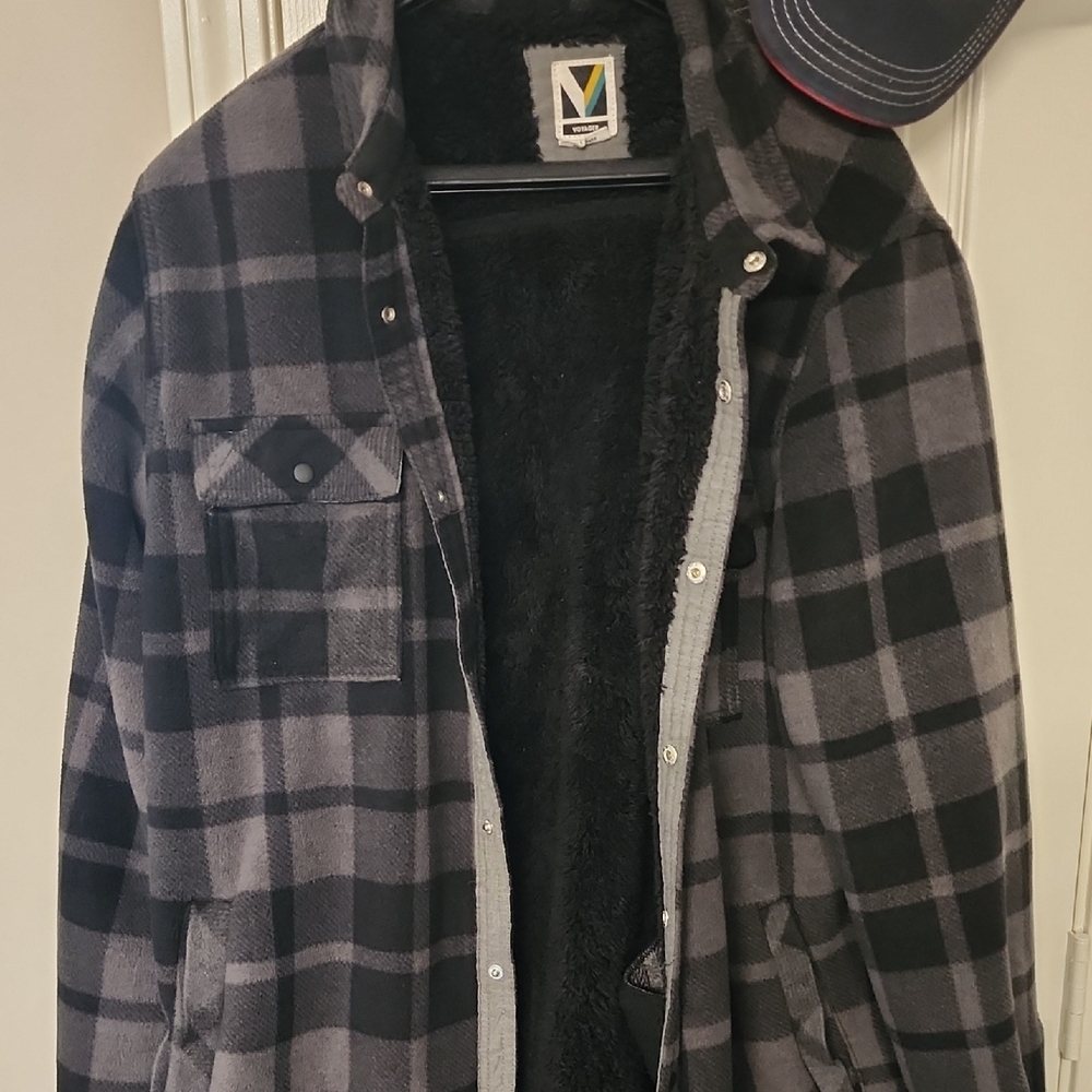 Men's Black and Gray Plaid Shirt Jacket